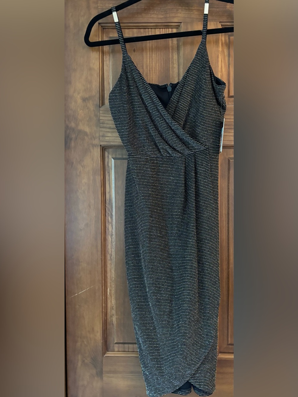 Guess Black and Gold Metallic striped  Midi Wrap Dress